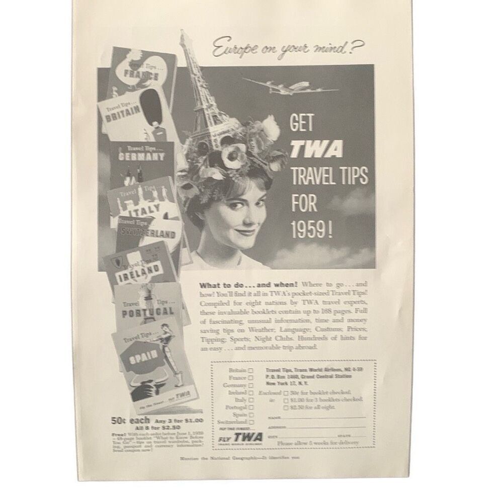 Vintage 1959 TWA Europe on Your Mind Ad Advertisement